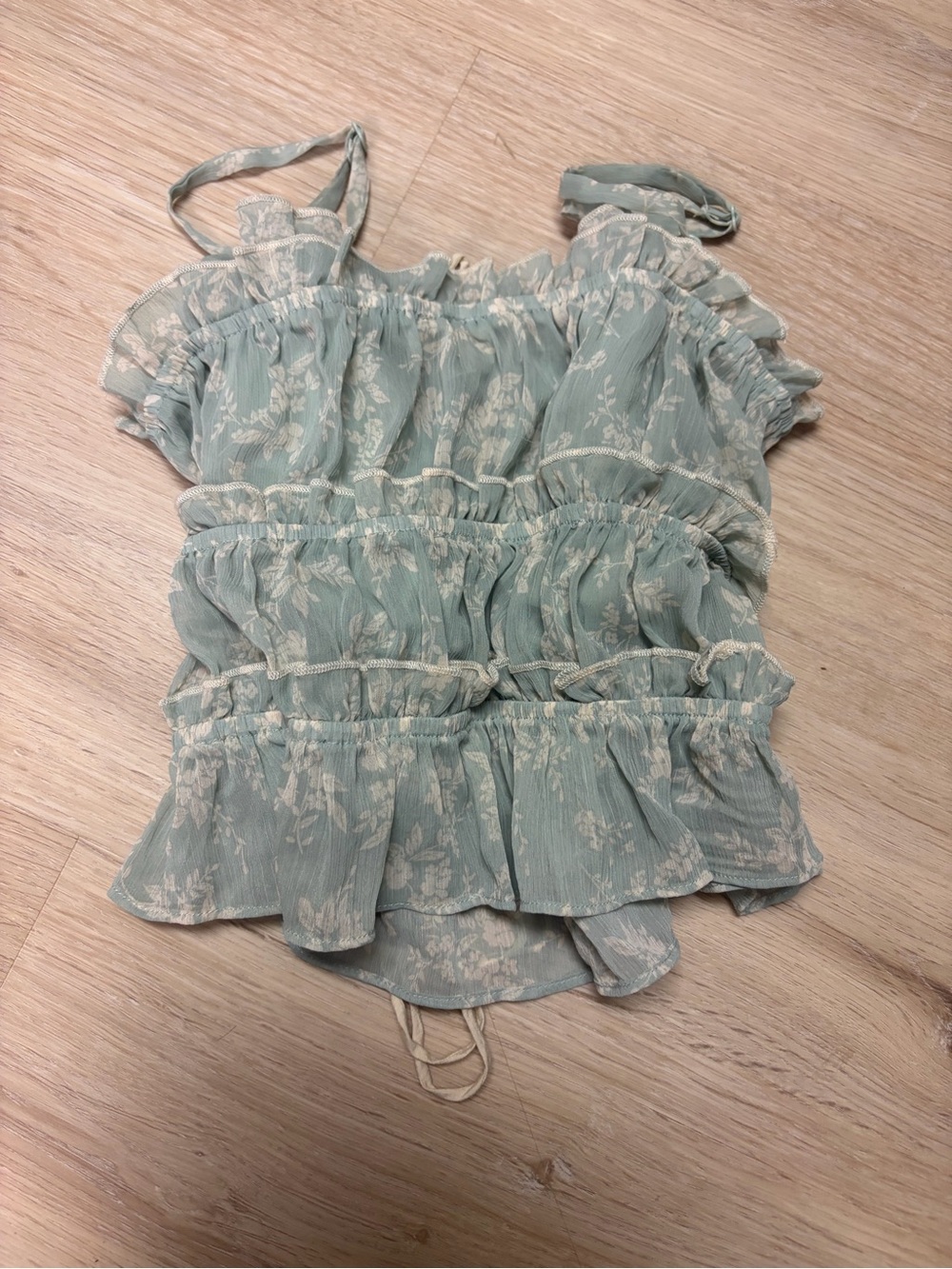 Light Sage Floral Ruffle Cami Top - Picture 2 of 2